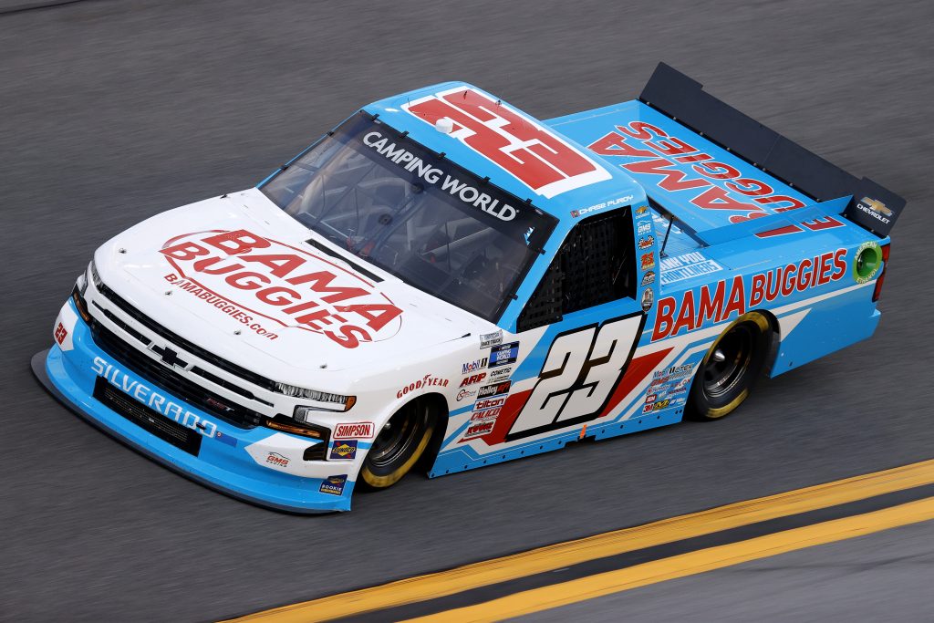 DAYTONA BEACH, FLORIDA - FEBRUARY 11: Chase Purdy, driver of the #23 BamaBuggies.com Chevrolet, practices for the NASCAR Camping World Truck Series NextEra Energy 250 at Daytona International Speedway on February 11, 2021 in Daytona Beach, Florida. (Photo by Jared C. Tilton/Getty Images) | Getty Images
