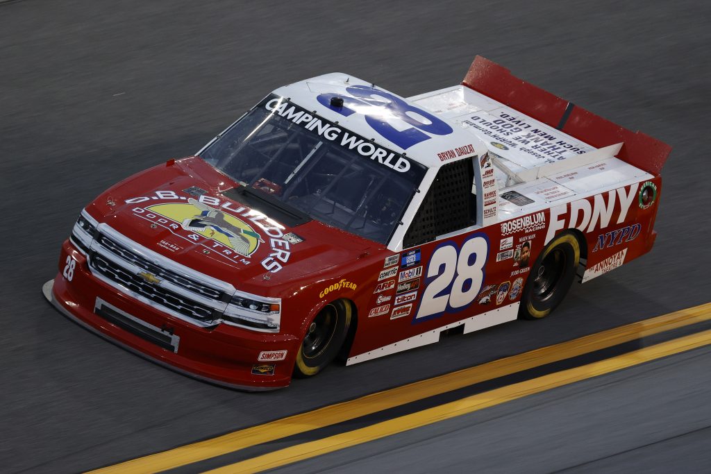 DAYTONA BEACH, FLORIDA - FEBRUARY 11: Bryan Dauzat, driver of the #28 FDNY/OB Builders Chevrolet, practices for the NASCAR Camping World Truck Series NextEra Energy 250 at Daytona International Speedway on February 11, 2021 in Daytona Beach, Florida. (Photo by Jared C. Tilton/Getty Images) | Getty Images