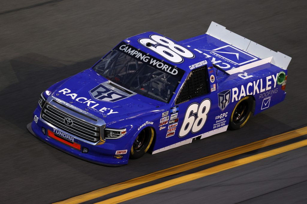 DAYTONA BEACH, FLORIDA - FEBRUARY 11: Clay Greenfield, driver of the #68 Rackley Roofing Toyota, practices for the NASCAR Camping World Truck Series NextEra Energy 250 at Daytona International Speedway on February 11, 2021 in Daytona Beach, Florida. (Photo by Jared C. Tilton/Getty Images) | Getty Images