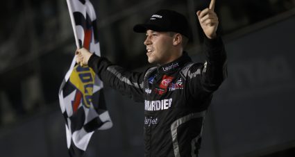 DAYTONA BEACH, FLORIDA - FEBRUARY 12: Ben Rhodes, driver of the #99 Bombardier LearJet 75 Toyota, celebrates in victory lane after winning the NASCAR Camping World Truck Series NextEra Energy 250 at Daytona International Speedway on February 12, 2021 in Daytona Beach, Florida. (Photo by Jared C. Tilton/Getty Images) | Getty Images