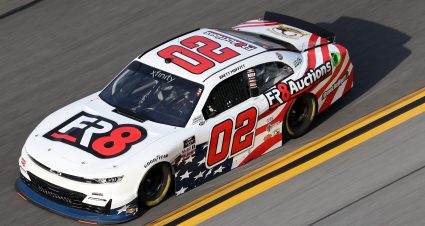 DAYTONA BEACH, FLORIDA - FEBRUARY 12: Brett Moffitt, driver of the #02 Fr8Auctions Chevrolet, practices for the NASCAR Xfinity Series Beef. It's What's For Dinner. 300 at Daytona International Speedway on February 12, 2021 in Daytona Beach, Florida. (Photo by James Gilbert/Getty Images) | Getty Images