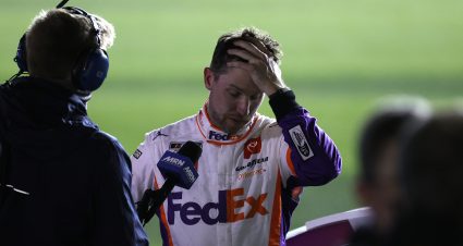 DAYTONA BEACH, FLORIDA - FEBRUARY 14: Denny Hamlin, driver of the #11 FedEx Toyota, speaks to the media after  the NASCAR Cup Series 63rd Annual Daytona 500 at Daytona International Speedway on February 14, 2021 in Daytona Beach, Florida. (Photo by Jared C. Tilton/Getty Images) | Getty Images