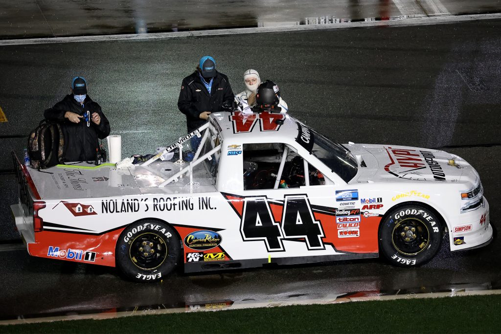 DAYTONA BEACH, FLORIDA - FEBRUARY 19: Jett Noland, driver of the #44 Hype Motorsports Chevrolet, prepares for the NASCAR Camping World Truck Series BrakeBest Brake Pads 159 At Daytona Presented by O'Reilly at Daytona International Speedway on February 19, 2021 in Daytona Beach, Florida. (Photo by James Gilbert/Getty Images) | Getty Images