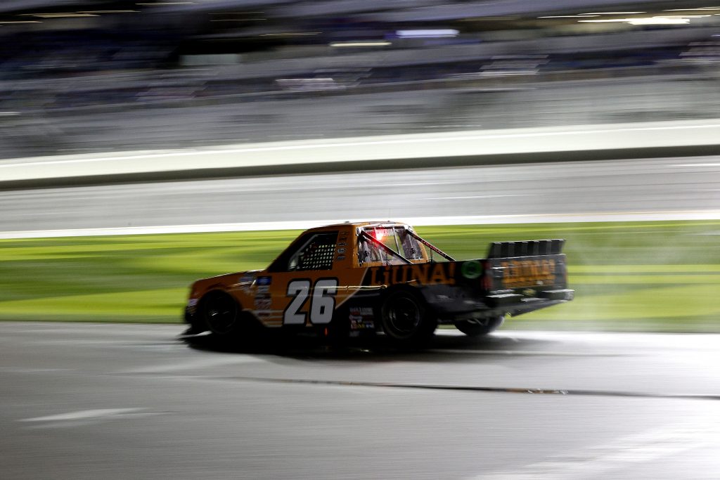 DAYTONA BEACH, FLORIDA - FEBRUARY 19: Tyler Ankrum, driver of the #26 LiUNA! Chevrolet, drives during the NASCAR Camping World Truck Series BrakeBest Brake Pads 159 At Daytona Presented by O'Reilly at Daytona International Speedway on February 19, 2021 in Daytona Beach, Florida. (Photo by Chris Graythen/Getty Images) | Getty Images