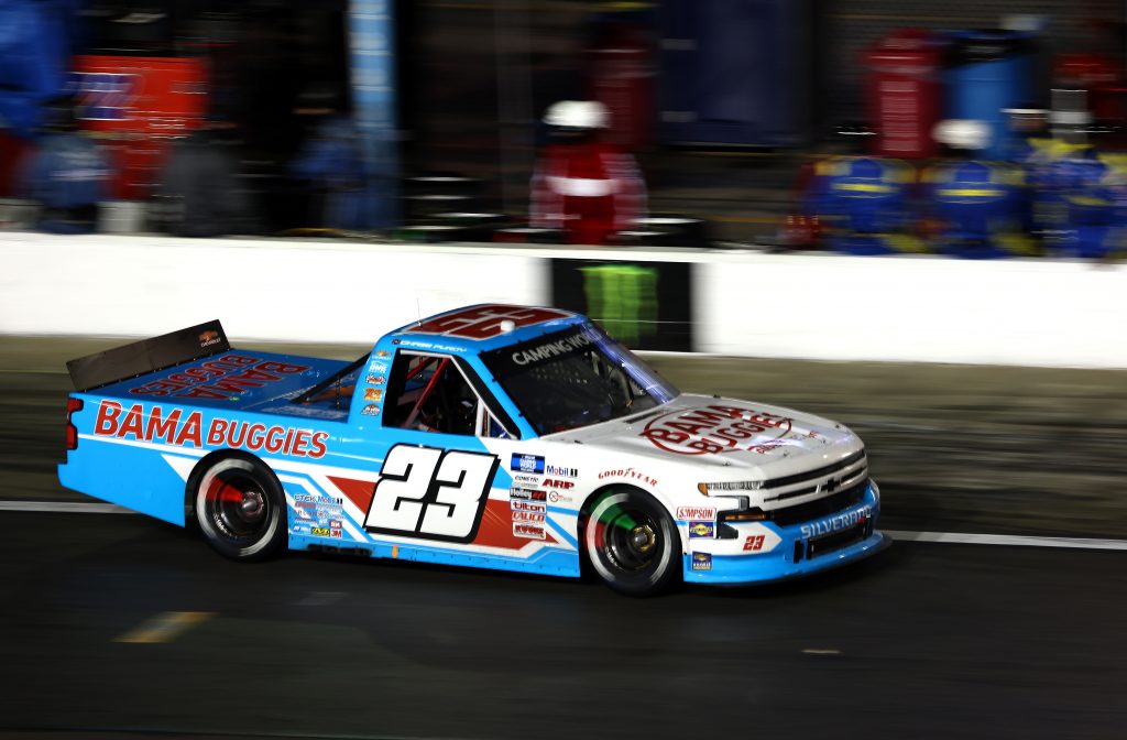 DAYTONA BEACH, FLORIDA - FEBRUARY 19: Chase Purdy, driver of the #23 BamaBuggies.com Chevrolet, exits pit road during the NASCAR Camping World Truck Series BrakeBest Brake Pads 159 At Daytona Presented by O'Reilly at Daytona International Speedway on February 19, 2021 in Daytona Beach, Florida. (Photo by James Gilbert/Getty Images) | Getty Images