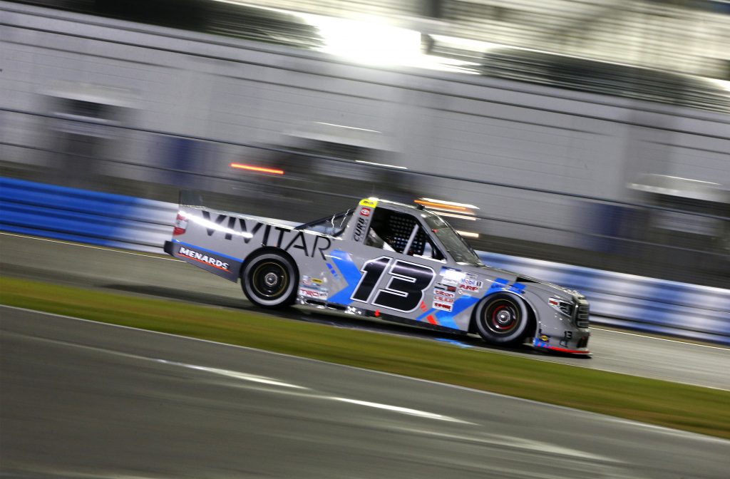DAYTONA BEACH, FLORIDA - FEBRUARY 19: Johnny Sauter, driver of the #13 Vivitar/RealTree Toyota, drives during the NASCAR Camping World Truck Series BrakeBest Brake Pads 159 At Daytona Presented by O'Reilly at Daytona International Speedway on February 19, 2021 in Daytona Beach, Florida. (Photo by Brian Lawdermilk/Getty Images) | Getty Images