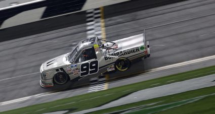 DAYTONA BEACH, FLORIDA - FEBRUARY 19: Ben Rhodes, driver of the #99 Bombardier LearJet 75 Toyota, crosses the finish line to win the NASCAR Camping World Truck Series BrakeBest Brake Pads 159 At Daytona Presented by O'Reilly at Daytona International Speedway on February 19, 2021 in Daytona Beach, Florida. (Photo by Chris Graythen/Getty Images) | Getty Images