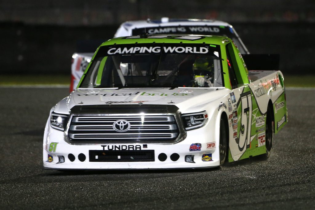 DAYTONA BEACH, FLORIDA - FEBRUARY 19: Parker Chase, driver of the #51 Vertical Bridge Toyota, drives during the NASCAR Camping World Truck Series BrakeBest Brake Pads 159 At Daytona Presented by O'Reilly at Daytona International Speedway on February 19, 2021 in Daytona Beach, Florida. (Photo by Brian Lawdermilk/Getty Images) | Getty Images