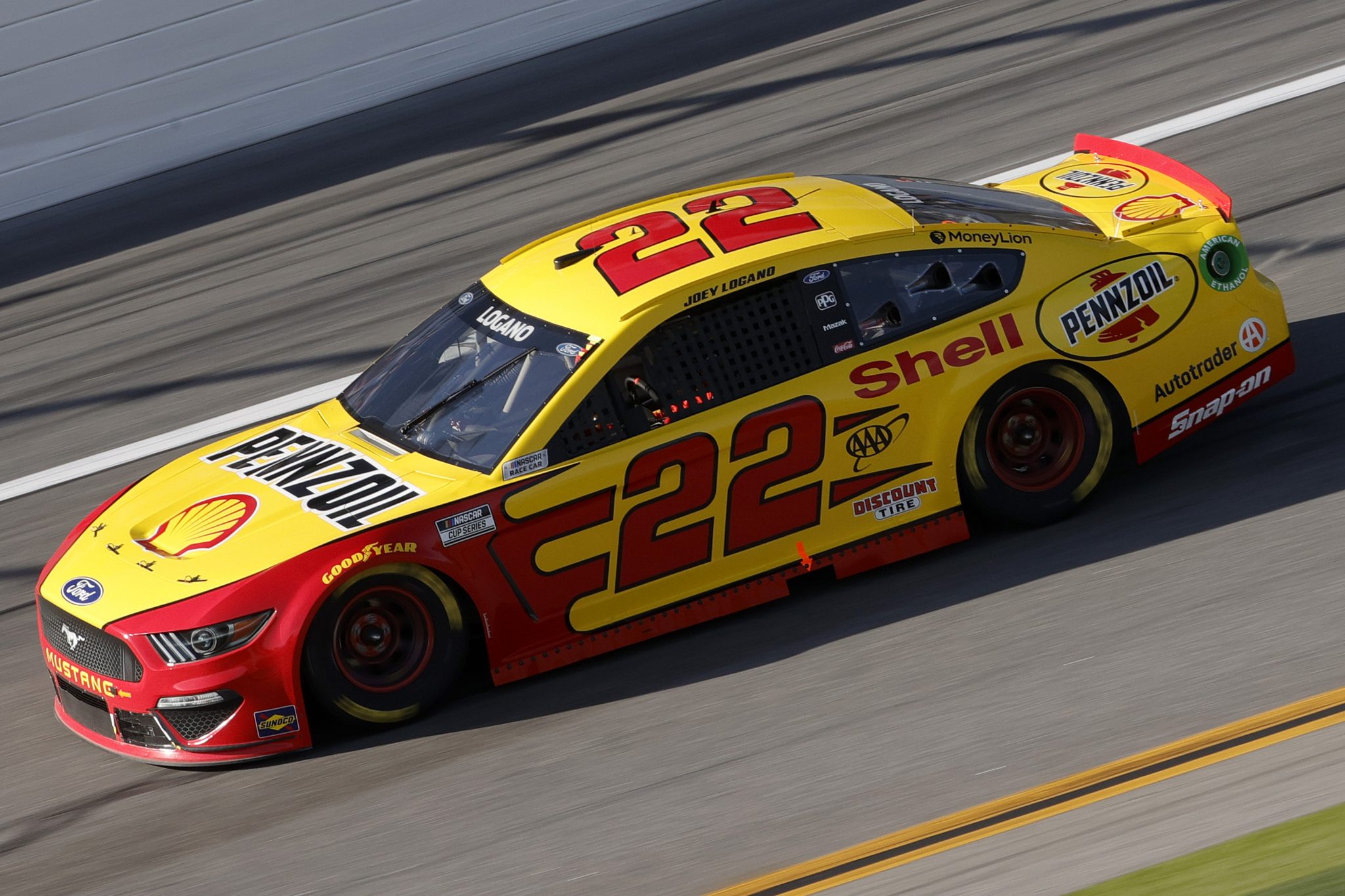 DAYTONA BEACH, FLORIDA - FEBRUARY 21: Joey Logano, driver of the #22 Shell Pennzoil Ford, drives during the NASCAR Cup Series O'Reilly Auto Parts 253 at Daytona International Speedway on February 21, 2021 in Daytona Beach, Florida. (Photo by Chris Graythen/Getty Images) | Getty Images