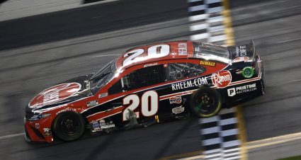 DAYTONA BEACH, FLORIDA - FEBRUARY 21: Christopher Bell, driver of the #20 Rheem Toyota, crosses the finish line to win the NASCAR Cup Series O'Reilly Auto Parts 253 at Daytona International Speedway on February 21, 2021 in Daytona Beach, Florida. (Photo by Chris Graythen/Getty Images) | Getty Images