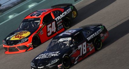 HOMESTEAD, FLORIDA - FEBRUARY 27: Ty Dillon, driver of the #54 Bass Pro Shops Toyota, and Jesse Little, driver of the #78 Chevrolet, race during the NASCAR Xfinity Series Contender Boats 250 at Homestead-Miami Speedway on February 27, 2021 in Homestead, Florida. (Photo by Sean Gardner/Getty Images) | Getty Images