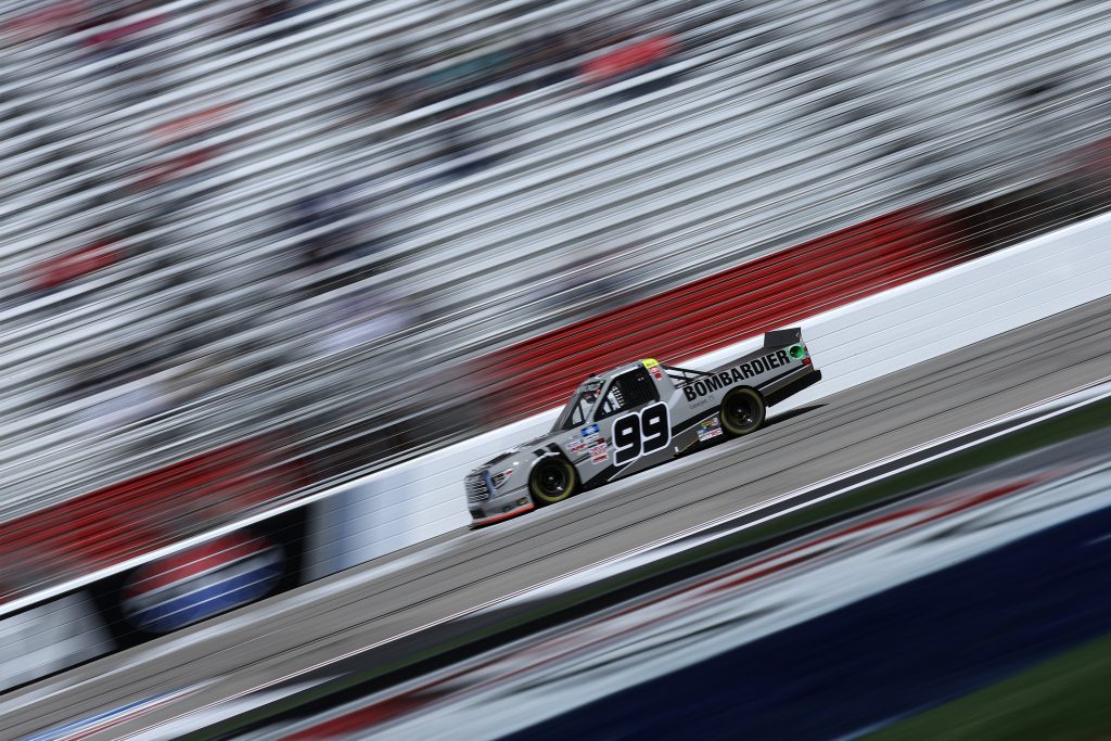 HAMPTON, GEORGIA - MARCH 20: Ben Rhodes, driver of the #99 Bombardier LearJet 75 Toyota, drives during the NASCAR Camping World Truck Series Fr8Auctions 200 at Atlanta Motor Speedway on March 20, 2021 in Hampton, Georgia. (Photo by Sean Gardner/Getty Images) | Getty Images