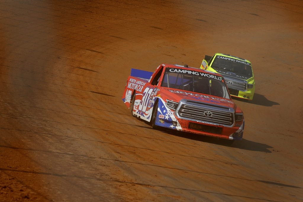 BRISTOL, TENNESSEE - MARCH 26: Danny Bohn, driver of the #30 North American Motor Car Toyota, drives during practice for the NASCAR Camping World Truck Series Pinty's Truck Race on Dirt at Bristol Motor Speedway on March 26, 2021 in Bristol, Tennessee. (Photo by Jared C. Tilton/Getty Images) | Getty Images