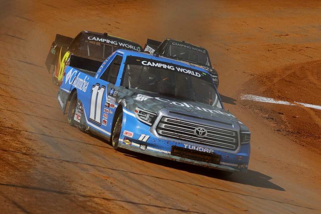 BRISTOL, TENNESSEE - MARCH 26: Bubba Wallace, driver of the #11 Columbia Outdoor Clothing Toyota, drives during practice for the NASCAR Camping World Truck Series Pinty's Truck Race on Dirt at Bristol Motor Speedway on March 26, 2021 in Bristol, Tennessee. (Photo by Jared C. Tilton/Getty Images) | Getty Images