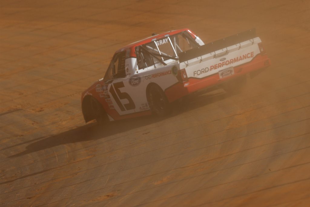 BRISTOL, TENNESSEE - MARCH 26: Tanner Gray, driver of the #15 Ford Performance Ford, drives during practice for the NASCAR Camping World Truck Series Pinty's Truck Race on Dirt at Bristol Motor Speedway on March 26, 2021 in Bristol, Tennessee. (Photo by Jared C. Tilton/Getty Images) | Getty Images