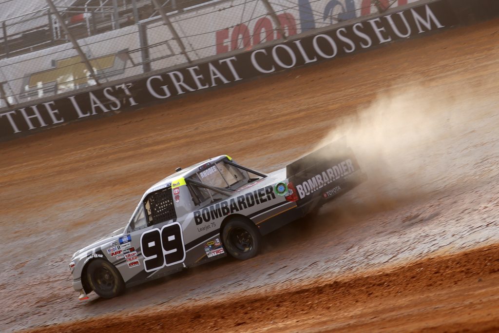 BRISTOL, TENNESSEE - MARCH 26: Ben Rhodes, driver of the #99 Bombardier LearJet 75 Toyota, drives during practice for the NASCAR Camping World Truck Series Pinty's Truck Race on Dirt at Bristol Motor Speedway on March 26, 2021 in Bristol, Tennessee. (Photo by Chris Graythen/Getty Images) | Getty Images
