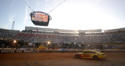 BRISTOL, TENNESSEE - MARCH 29: Joey Logano, driver of the #22 Shell Pennzoil Ford, celebrates with a burnout after winning  the NASCAR Cup Series Food City Dirt Race at Bristol Motor Speedway on March 29, 2021 in Bristol, Tennessee. (Photo by Jared C. Tilton/Getty Images) | Getty Images