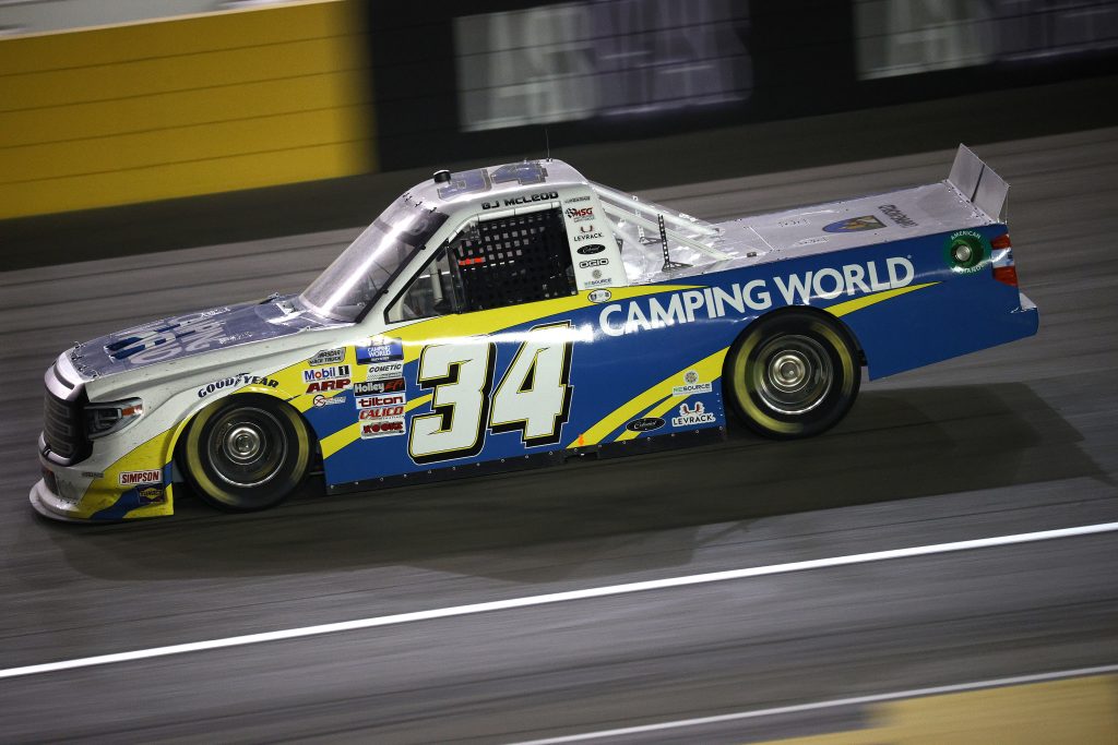 LAS VEGAS, NEVADA - MARCH 05: BJ McLeod, driver of the #34 Camping World Toyota, drives during the NASCAR Camping World Truck Series Bucked Up 200 at The Bullring at Las Vegas Motor Speedway on March 05, 2021 in Las Vegas, Nevada. (Photo by Chris Graythen/Getty Images) | Getty Images