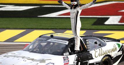 LAS VEGAS, NEVADA - MARCH 06: AJ Allmendinger, driver of the #16 Ellsworth Advisors Chevrolet, celebrates after winning the NASCAR Xfinity Series Alsco Uniforms 300 at The Bullring at Las Vegas Motor Speedway on March 06, 2021 in Las Vegas, Nevada. (Photo by Abbie Parr/Getty Images) | Getty Images