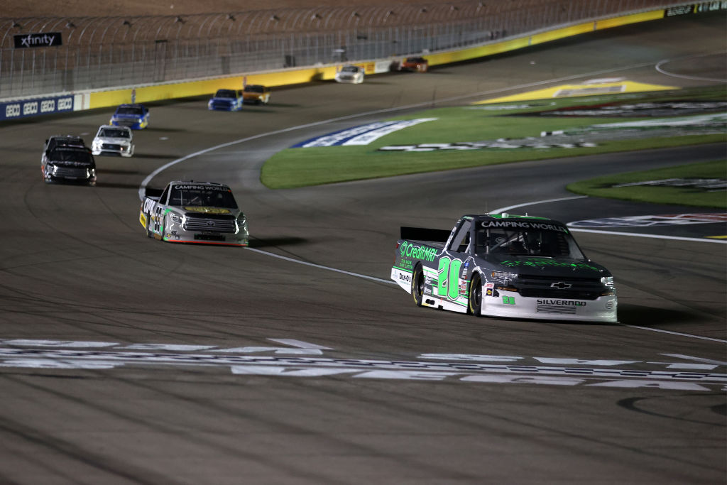 LAS VEGAS, NEVADA - MARCH 05: Spencer Boyd, driver of the #20 Credit MRI Chevrolet, drives during the NASCAR Camping World Truck Series Bucked Up 200 at The Bullring at Las Vegas Motor Speedway on March 05, 2021 in Las Vegas, Nevada. (Photo by Abbie Parr/Getty Images) | Getty Images