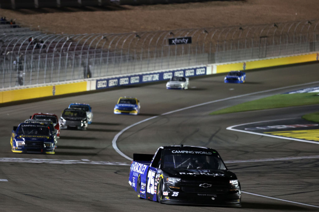 LAS VEGAS, NEVADA - MARCH 05: Timothy Peters, driver of the #25 Rackley Roofing Chevrolet, drives during the NASCAR Camping World Truck Series Bucked Up 200 at The Bullring at Las Vegas Motor Speedway on March 05, 2021 in Las Vegas, Nevada. (Photo by Abbie Parr/Getty Images) | Getty Images