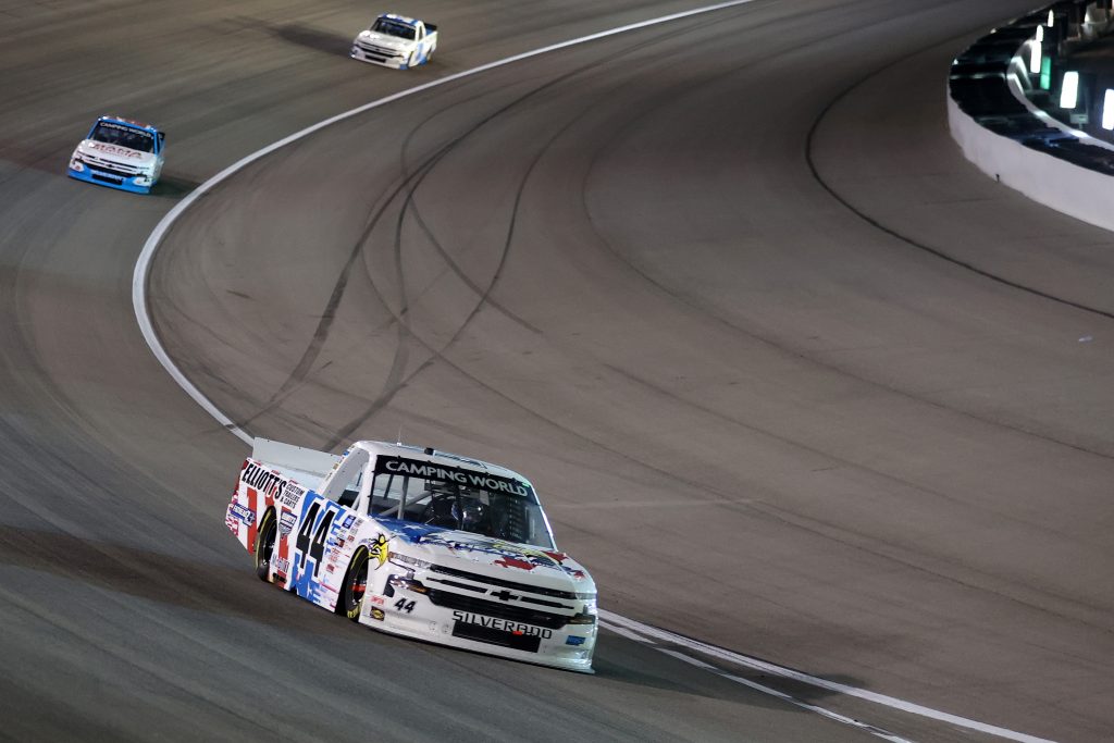 LAS VEGAS, NEVADA - MARCH 05: Conor Daly, driver of the #44 FatheadzEyewear/Elliott'sCustomTrailers&Carts, drives during the NASCAR Camping World Truck Series Bucked Up 200 at The Bullring at Las Vegas Motor Speedway on March 05, 2021 in Las Vegas, Nevada. (Photo by Abbie Parr/Getty Images) | Getty Images