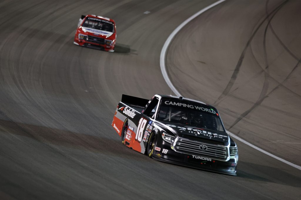 LAS VEGAS, NEVADA - MARCH 05: Chandler Smith, driver of the #18 Safelite AutoGlass Toyota, drives during the NASCAR Camping World Truck Series Bucked Up 200 at The Bullring at Las Vegas Motor Speedway on March 05, 2021 in Las Vegas, Nevada. (Photo by Abbie Parr/Getty Images) | Getty Images