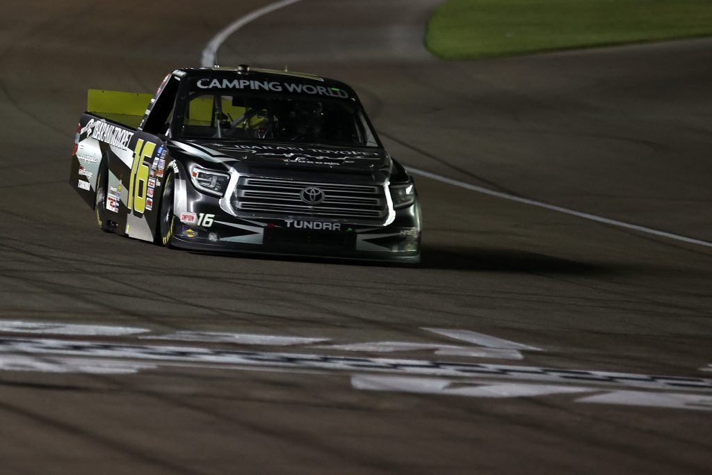 LAS VEGAS, NEVADA - MARCH 05: Austin Hill, driver of the #16 Ibaraki Toyopet Toyota, drives during the NASCAR Camping World Truck Series Bucked Up 200 at The Bullring at Las Vegas Motor Speedway on March 05, 2021 in Las Vegas, Nevada. (Photo by Abbie Parr/Getty Images) | Getty Images