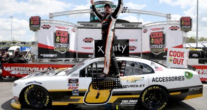MARTINSVILLE, VIRGINIA - APRIL 11: Josh Berry, driver of the #8 Chevrolet Accessories Chevrolet, celebrates in victory lane after winning the NASCAR Xfinity Series Cook Out 250 at Martinsville Speedway on April 11, 2021 in Martinsville, Virginia. (Photo by Brian Lawdermilk/Getty Images) | Getty Images