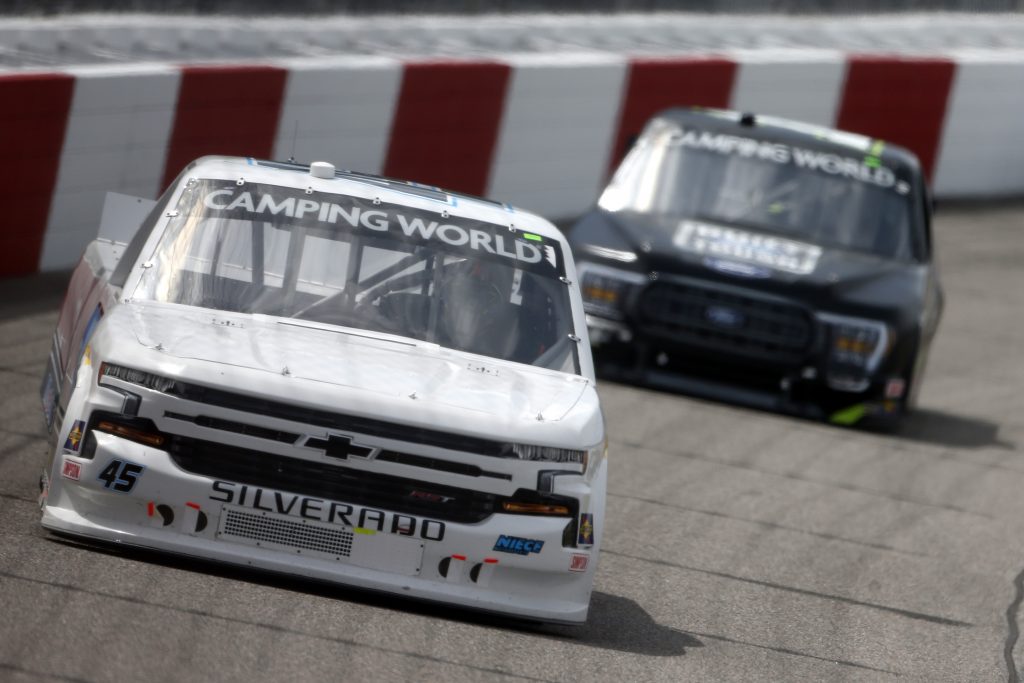RICHMOND, VIRGINIA - APRIL 17: Brett Moffitt, driver of the #45 Niece Chevrolet, drives during the NASCAR Camping World Truck Series ToyotaCare 250 at Richmond Raceway on April 17, 2021 in Richmond, Virginia. (Photo by Brian Lawdermilk/Getty Images) | Getty Images