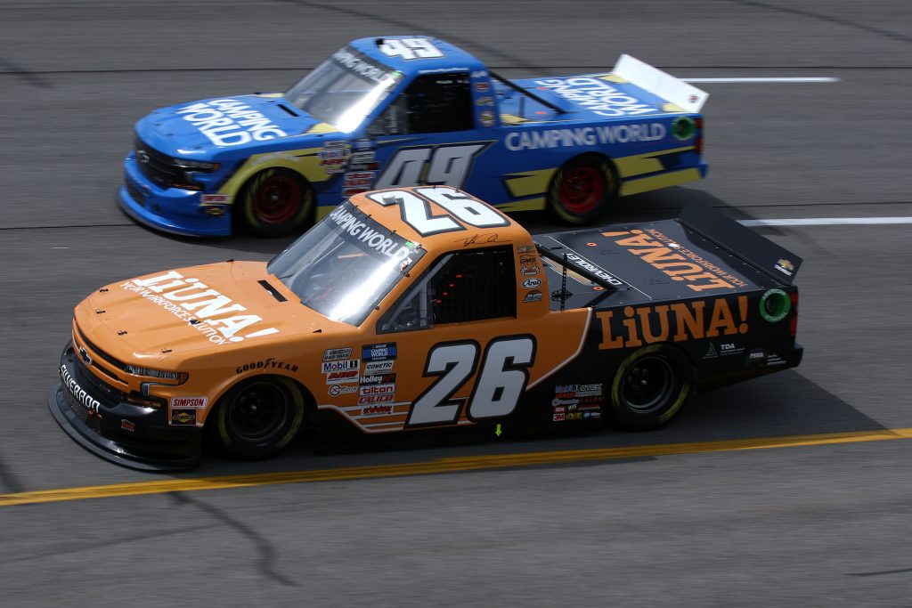 RICHMOND, VIRGINIA - APRIL 17: Tyler Ankrum, driver of the #26 LiUNA! Chevrolet, drives during the NASCAR Camping World Truck Series ToyotaCare 250 at Richmond Raceway on April 17, 2021 in Richmond, Virginia. (Photo by Sean Gardner/Getty Images) | Getty Images