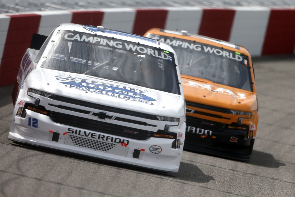 RICHMOND, VIRGINIA - APRIL 17: Tate Fogleman, driver of the #12 Solid Rock Carriers Chevrolet, drives during the NASCAR Camping World Truck Series ToyotaCare 250 at Richmond Raceway on April 17, 2021 in Richmond, Virginia. (Photo by Brian Lawdermilk/Getty Images) | Getty Images