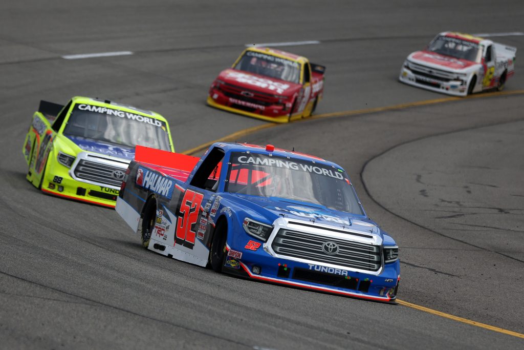 RICHMOND, VIRGINIA - APRIL 17: Stewart Friesen, driver of the #52 Halmar International Toyota, drives during the NASCAR Camping World Truck Series ToyotaCare 250 at Richmond Raceway on April 17, 2021 in Richmond, Virginia. (Photo by Brian Lawdermilk/Getty Images) | Getty Images