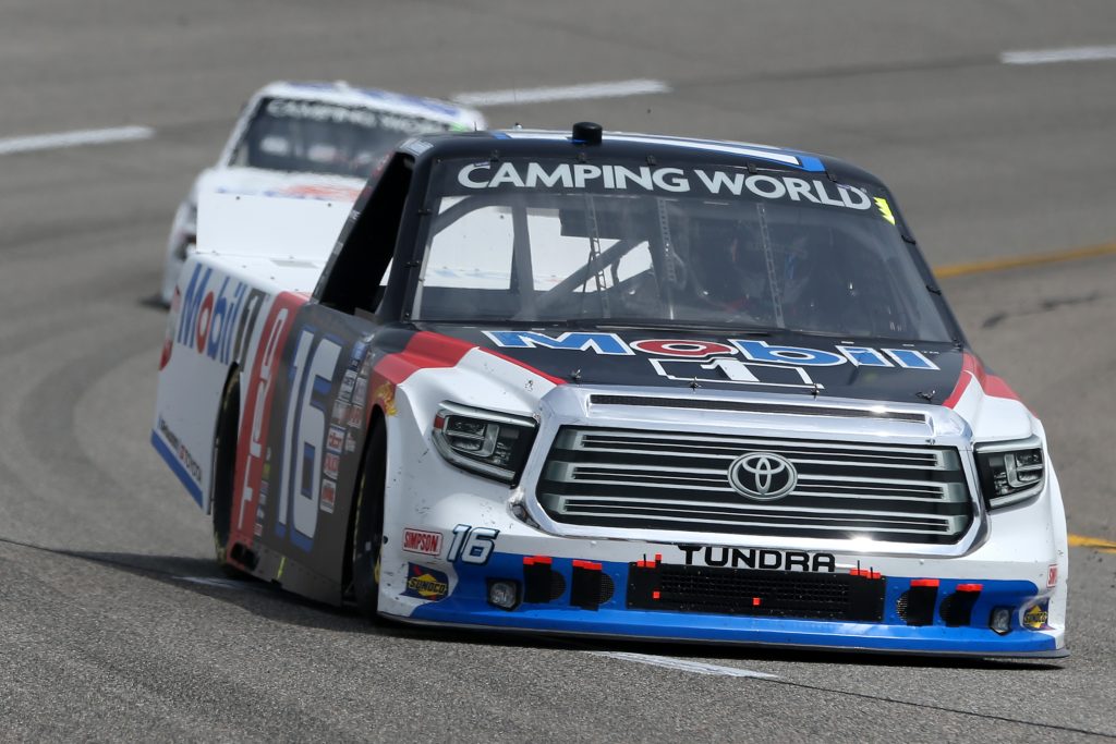 RICHMOND, VIRGINIA - APRIL 17: Austin Hill, driver of the #16 Mobil 1 Toyota, drives during the NASCAR Camping World Truck Series ToyotaCare 250 at Richmond Raceway on April 17, 2021 in Richmond, Virginia. (Photo by Brian Lawdermilk/Getty Images) | Getty Images