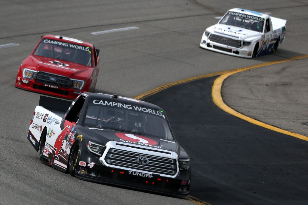 RICHMOND, VIRGINIA - APRIL 17: John Hunter Nemechek, driver of the #4 Safeway Toyota, drives during the NASCAR Camping World Truck Series ToyotaCare 250 at Richmond Raceway on April 17, 2021 in Richmond, Virginia. (Photo by Brian Lawdermilk/Getty Images) | Getty Images
