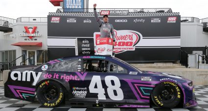RICHMOND, VIRGINIA - APRIL 18: Alex Bowman, driver of the #48 Ally Chevrolet, celebrates in victory lane after winning the NASCAR Cup Series Toyota Owners 400 at Richmond Raceway on April 18, 2021 in Richmond, Virginia. (Photo by Sean Gardner/Getty Images) | Getty Images