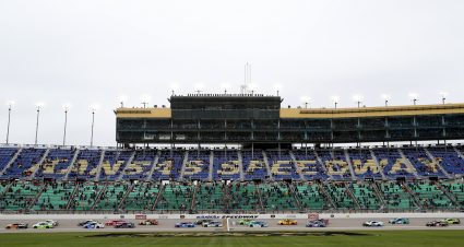 KANSAS CITY, KANSAS - OCTOBER 18: Tyler Reddick, driver of the #8 Caterpillar Chevrolet, leads a pack of cars during the NASCAR Cup Series  Hollywood Casino 400 at Kansas Speedway on October 18, 2020 in Kansas City, Kansas. (Photo by Chris Graythen/Getty Images) | Getty Images