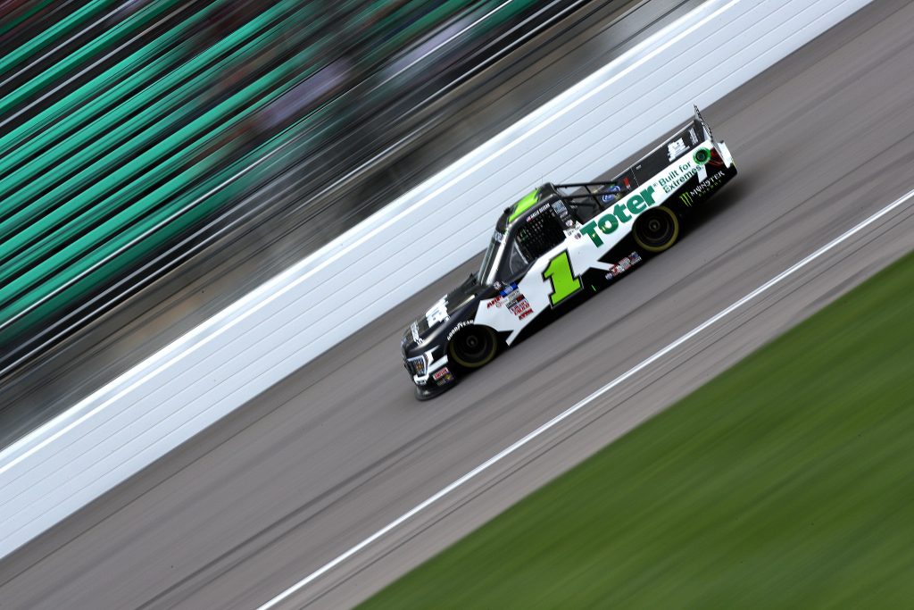 KANSAS CITY, KANSAS - MAY 01: Hailie Deegan, driver of the #1 Toter/Engine Ice Ford, drives during the NASCAR Camping World Truck Series Wise Power 200 at Kansas Speedway on May 01, 2021 in Kansas City, Kansas. (Photo by Sean Gardner/Getty Images) | Getty Images