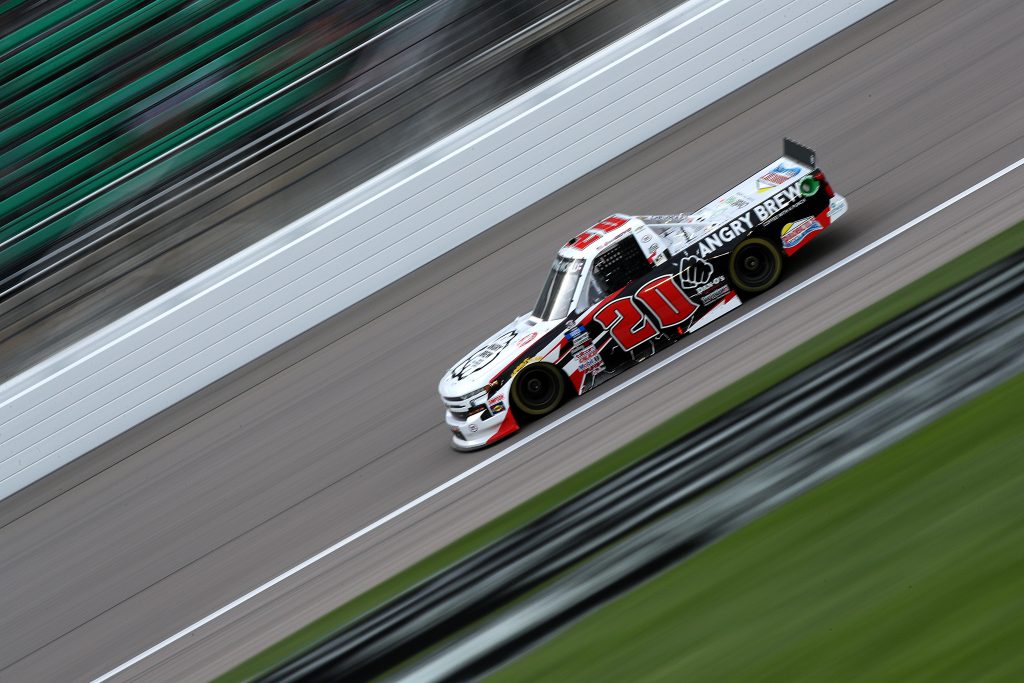 KANSAS CITY, KANSAS - MAY 01: Spencer Boyd, driver of the #20 Angry Brew Chevrolet, drives during the NASCAR Camping World Truck Series Wise Power 200 at Kansas Speedway on May 01, 2021 in Kansas City, Kansas. (Photo by Sean Gardner/Getty Images) | Getty Images