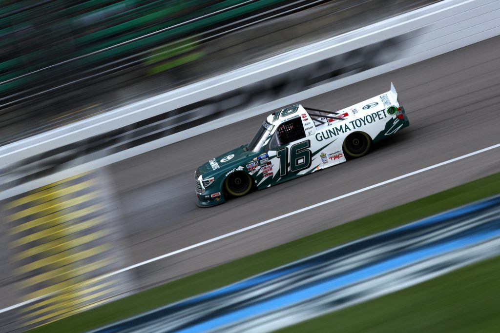 KANSAS CITY, KANSAS - MAY 01: Austin Hill, driver of the #16 Gunma Toyopet Toyota, drives during the NASCAR Camping World Truck Series Wise Power 200 at Kansas Speedway on May 01, 2021 in Kansas City, Kansas. (Photo by Sean Gardner/Getty Images) | Getty Images