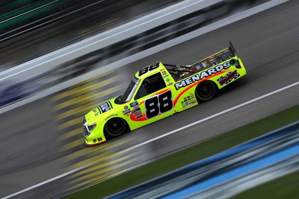 KANSAS CITY, KANSAS - MAY 01: Matt Crafton, driver of the #88 Ideal Door/Menards Toyota, drives during the NASCAR Camping World Truck Series Wise Power 200 at Kansas Speedway on May 01, 2021 in Kansas City, Kansas. (Photo by Sean Gardner/Getty Images) | Getty Images