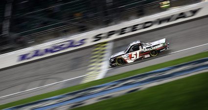 KANSAS CITY, KANSAS - MAY 01: Kyle Busch, driver of the #51 Cessna Toyota, crosses the finish line to win the NASCAR Camping World Truck Series  Wise Power 200 at Kansas Speedway on May 01, 2021 in Kansas City, Kansas. (Photo by Sean Gardner/Getty Images) | Getty Images