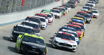 DOVER, DELAWARE - AUGUST 23: Matt DiBenedetto, driver of the #21 Menards/Monster Energy Ford, leads the field to start the NASCAR Cup Series Drydene 311 at Dover International Speedway on August 23, 2020 in Dover, Delaware. (Photo by Hunter Martin/Getty Images) | Getty Images