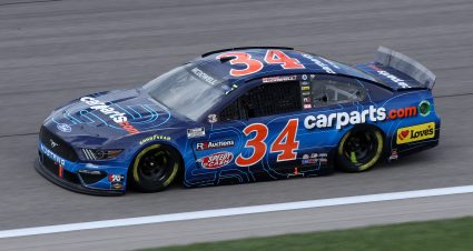 KANSAS CITY, KANSAS - MAY 02: Michael McDowell, driver of the #34 CarParts.com Ford, drives during the NASCAR Cup Series Buschy McBusch Race 400 at Kansas Speedway on May 02, 2021 in Kansas City, Kansas. (Photo by Sean Gardner/Getty Images) | Getty Images