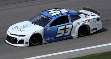 KANSAS CITY, KANSAS - MAY 02: Garrett Smithley, driver of the #53 Smart Sanitizer Chevrolet, drives during the NASCAR Cup Series Buschy McBusch Race 400 at Kansas Speedway on May 02, 2021 in Kansas City, Kansas. (Photo by Sean Gardner/Getty Images) | Getty Images
