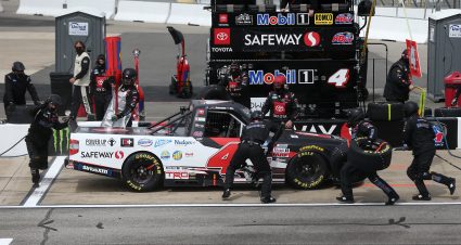 RICHMOND, VIRGINIA - APRIL 17: John Hunter Nemechek, driver of the #4 Safeway Toyota, pits during the NASCAR Camping World Truck Series ToyotaCare 250 at Richmond Raceway on April 17, 2021 in Richmond, Virginia. (Photo by Brian Lawdermilk/Getty Images) | Getty Images