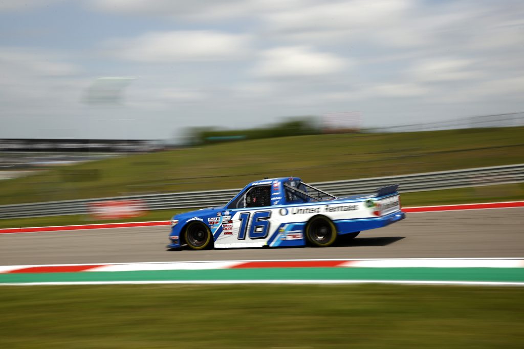 AUSTIN, TEXAS - MAY 21: Austin Hill, driver of the #16 United Rentals Toyota, drives during practice for the NASCAR Camping World Truck Series Toyota Tundra 225 at Circuit of The Americas on May 21, 2021 in Austin, Texas. (Photo by Jared C. Tilton/Getty Images) | Getty Images