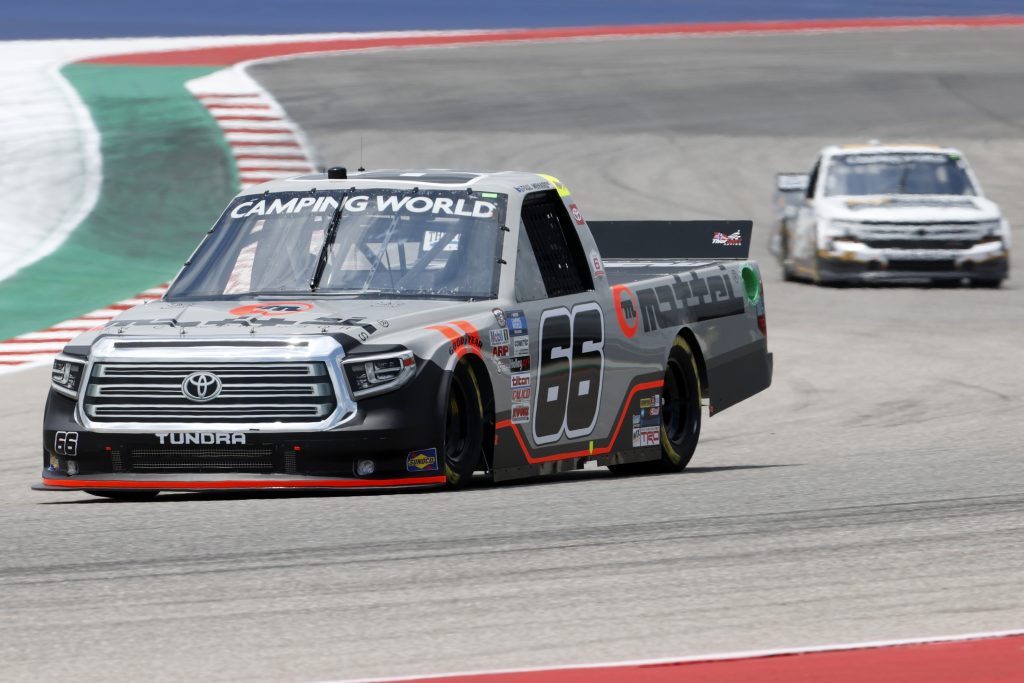AUSTIN, TEXAS - MAY 21: Paul Menard, driver of the #66 Mattei Air Compressors Toyota, drives during practice for the NASCAR Camping World Truck Series Toyota Tundra 225 on May 21, 2021 in Austin, Texas. (Photo by Chris Graythen/Getty Images) | Getty Images