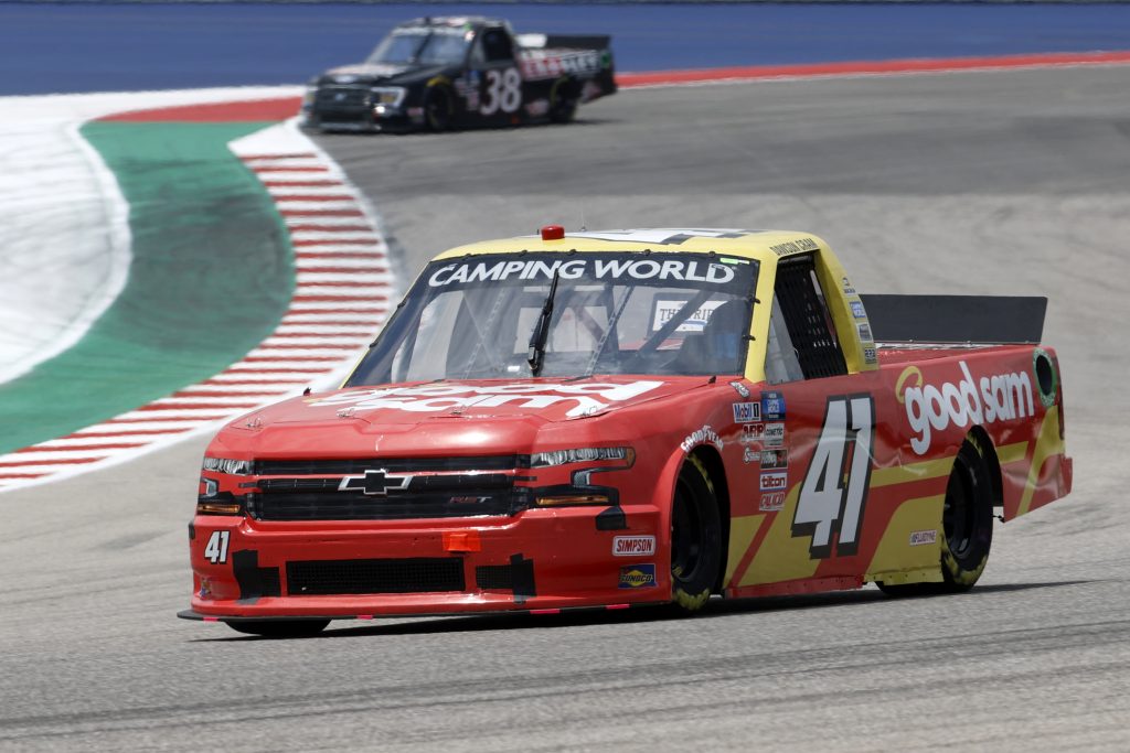 AUSTIN, TEXAS - MAY 21: Dawson Cram, driver of the #41 Good Sam Chevrolet, drives during practice for the NASCAR Camping World Truck Series Toyota Tundra 225 on May 21, 2021 in Austin, Texas. (Photo by Chris Graythen/Getty Images) | Getty Images