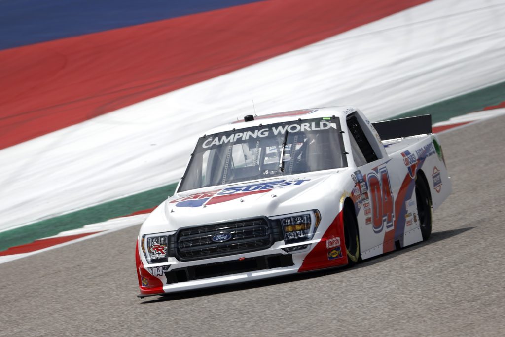 AUSTIN, TEXAS - MAY 21: Cory Roper, driver of the #04 CarQuest Auto Parts Ford, drives during practice for the NASCAR Camping World Truck Series Toyota Tundra 225 on May 21, 2021 in Austin, Texas. (Photo by Chris Graythen/Getty Images) | Getty Images